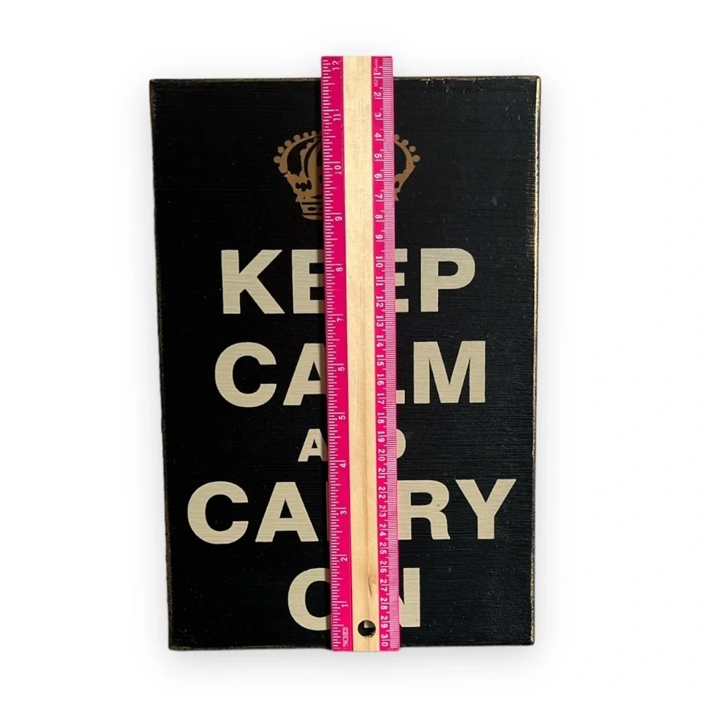 Black Wood Sign Keep Calm And Carry On Gold‎ Crown Office Decor Shabby Chic